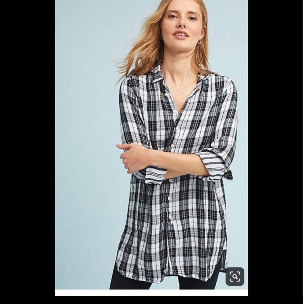 CP SHADES Plaid Shirt Black White Button Down